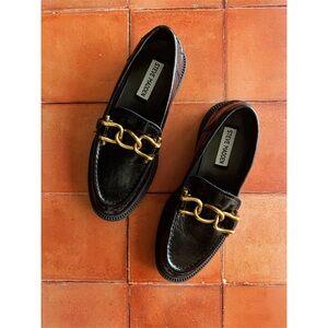 Steve Madden Black Loafers with Gold Chain